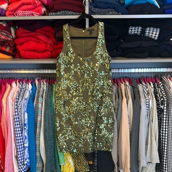 J Crew olive sequin sleeveless dress size 4 - Picture 1 of 3